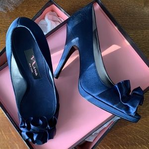Nina Satin Peep Toe Heels